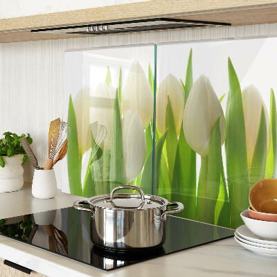 Deska kuchenna szklana Tulipany na tle zielonych liści