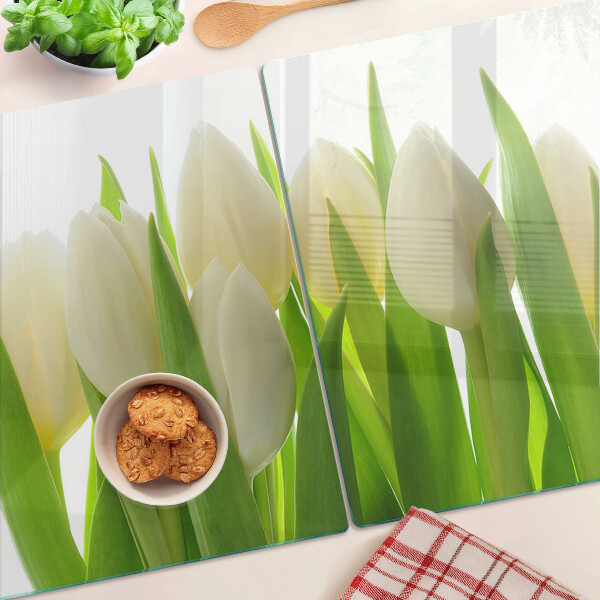 Deska kuchenna szklana Tulipany na tle zielonych liści