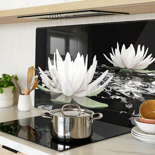 Tabla de cortar de cristal Nenúfares sobre fondo negro