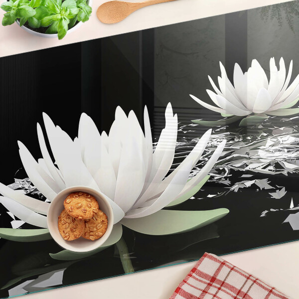 Tabla de cortar de cristal Nenúfares sobre fondo negro
