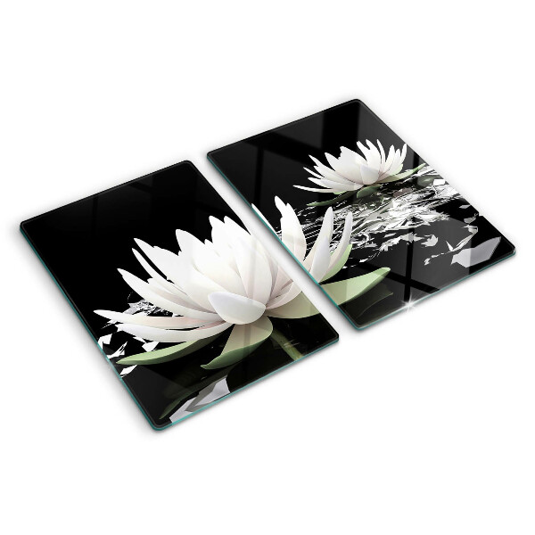 Tabla de cortar de cristal Nenúfares sobre fondo negro