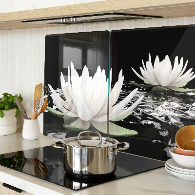 Tabla de cortar de cristal Nenúfares sobre fondo negro