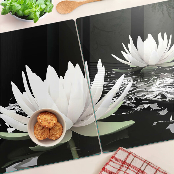 Tabla de cortar de cristal Nenúfares sobre fondo negro