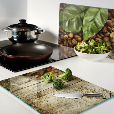 Szklana deska kuchenna Kawa i liście