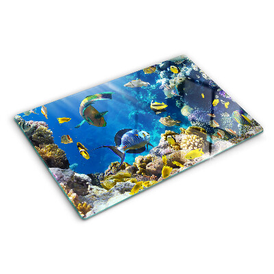 Tabla de cortar de cristal El mundo submarino del arrecife de coral