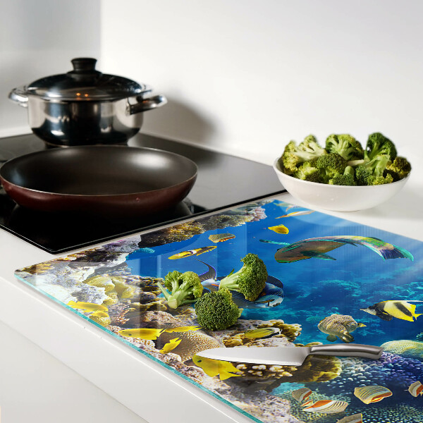 Tabla de cortar de cristal El mundo submarino del arrecife de coral