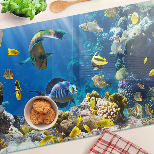 Tabla de cortar de cristal El mundo submarino del arrecife de coral