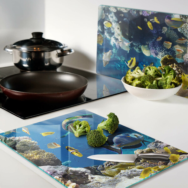 Tabla de cortar de cristal El mundo submarino del arrecife de coral