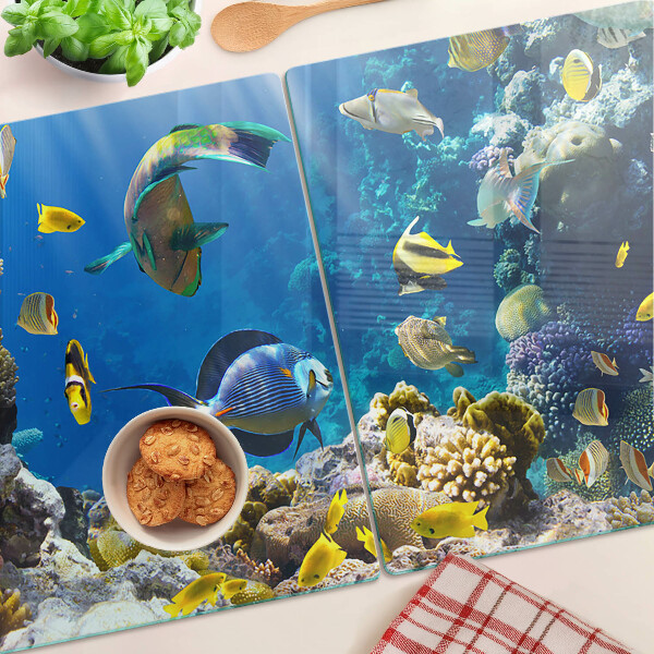 Tabla de cortar de cristal El mundo submarino del arrecife de coral