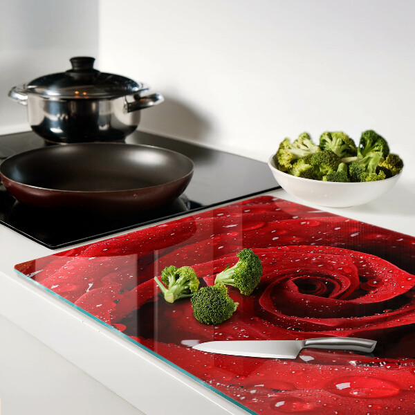 Tabla de cocina Rosa roja con gotas de agua