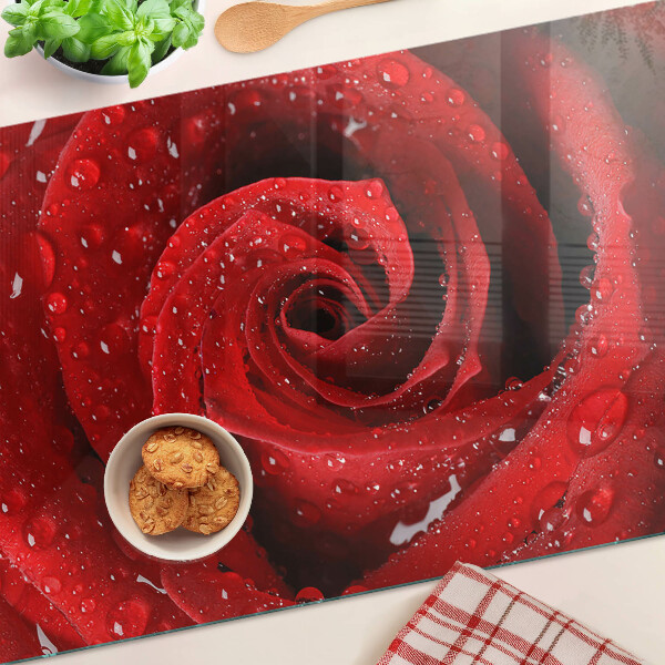 Tabla de cocina Rosa roja con gotas de agua
