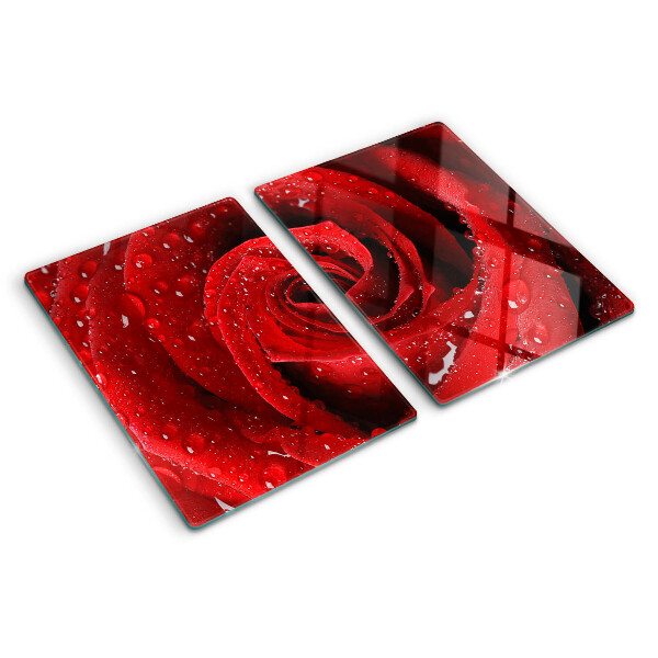 Tabla de cocina Rosa roja con gotas de agua