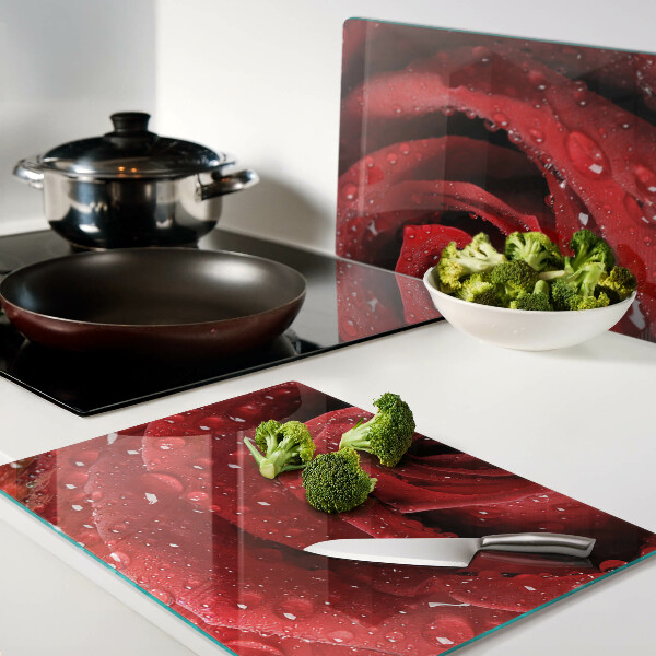 Tabla de cocina Rosa roja con gotas de agua