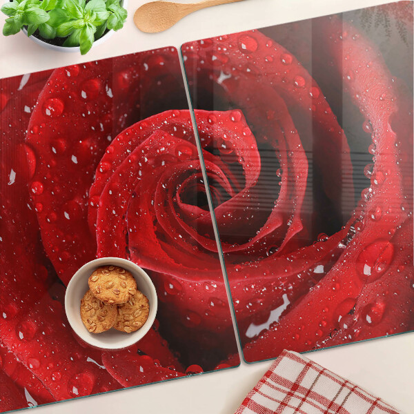 Tabla de cocina Rosa roja con gotas de agua