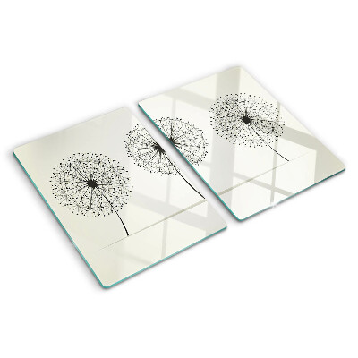 Tabla de cortar Dientes de león sobre un fondo blanco