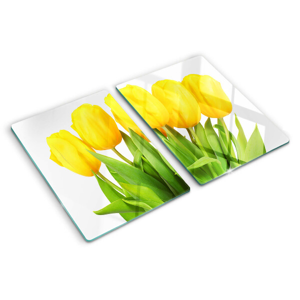 Tabla de cortar de cristal Tulipanes amarillos sobre fondo verde