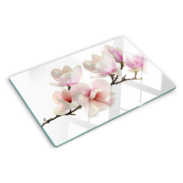 Tabla de cortar de cristal Flores de magnolia en una rama