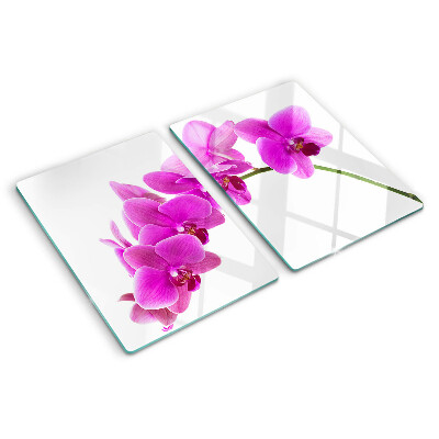 Tabla de cortar de cristal Flores de orquídea en tonos rosas.