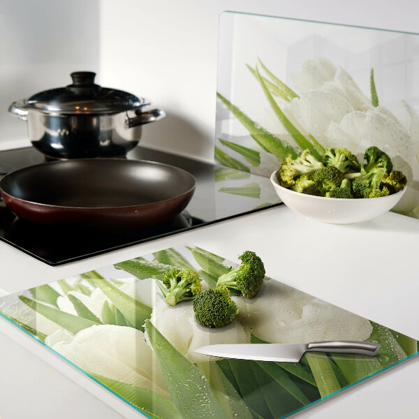 Szklana deska do krojenia Tulipany w kroplach wody