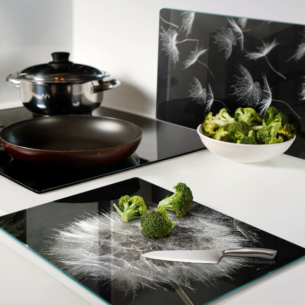 Deska kuchenna szklana Dmuchawce na czarnym tle