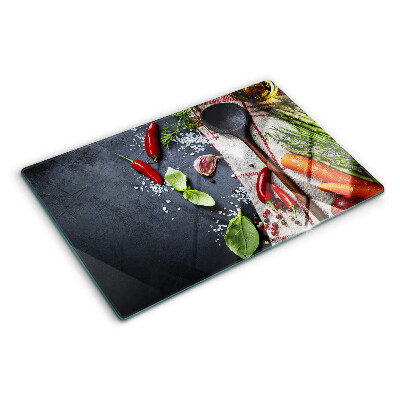 Tabla de cortar de cristal Especias y verduras de cocina