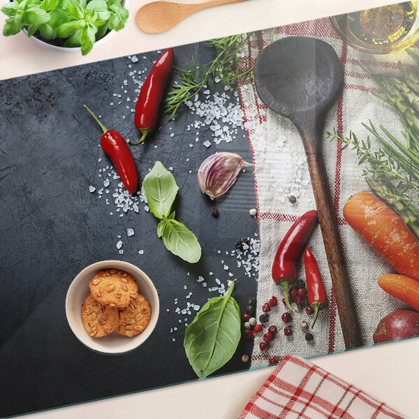 Tabla de cortar de cristal Especias y verduras de cocina