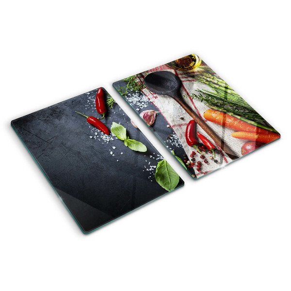 Tabla de cortar de cristal Especias y verduras de cocina