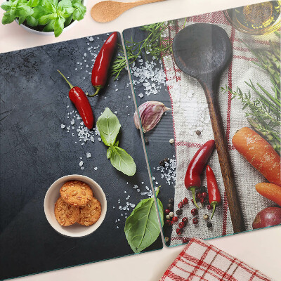 Tabla de cortar de cristal Especias y verduras de cocina