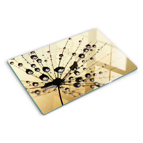 Tabla de cortar de cristal Gotas de agua sobre una telaraña