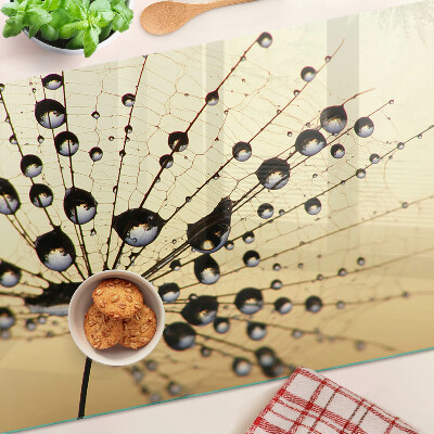 Tabla de cortar de cristal Gotas de agua sobre una telaraña