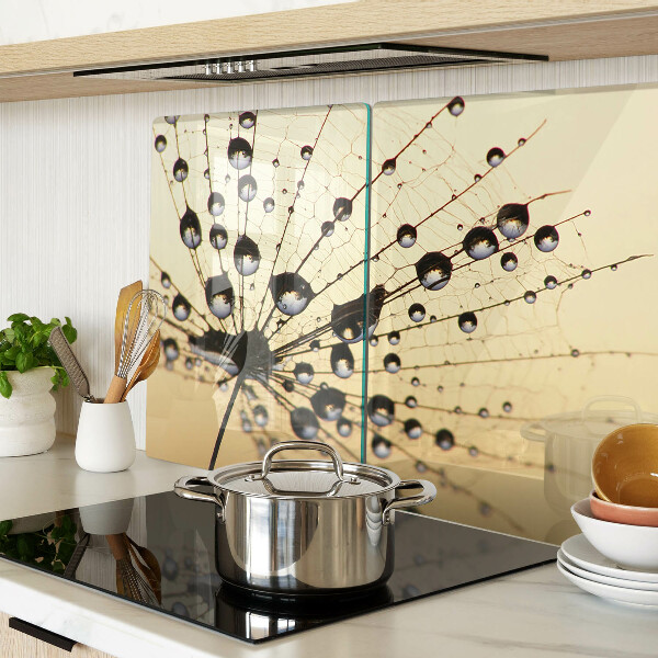 Tabla de cortar de cristal Gotas de agua sobre una telaraña