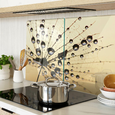 Tabla de cortar de cristal Gotas de agua sobre una telaraña