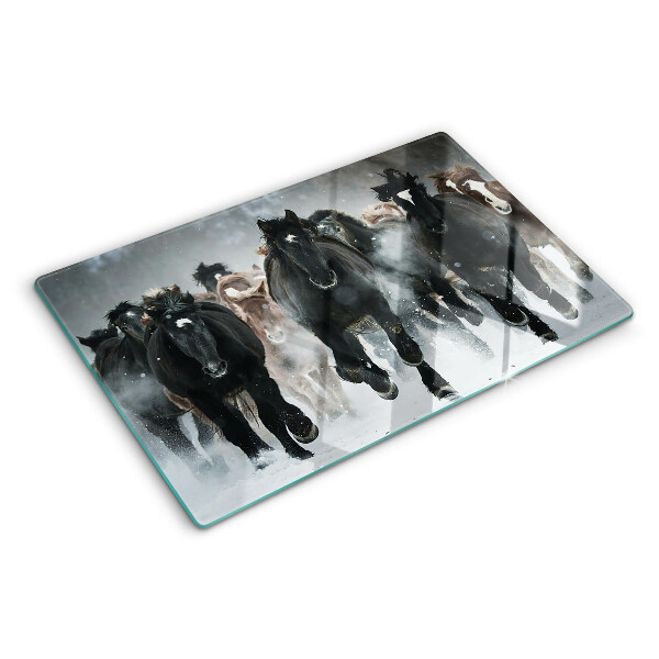 Tabla de cocina Caballos al galope en la niebla