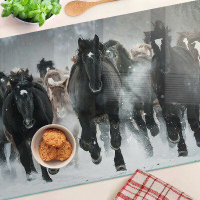 Tabla de cocina Caballos al galope en la niebla