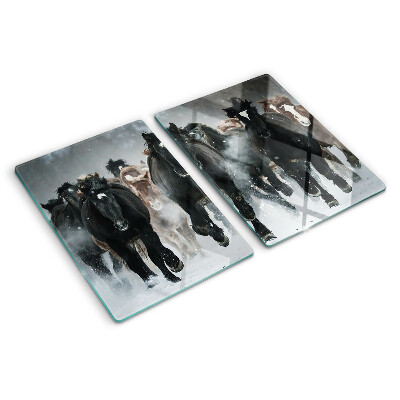Tabla de cocina Caballos al galope en la niebla