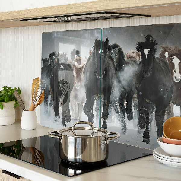 Tabla de cocina Caballos al galope en la niebla