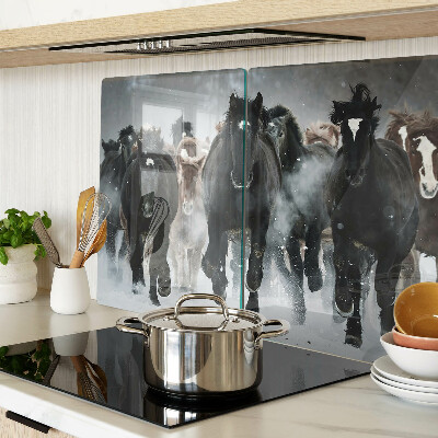 Tabla de cocina Caballos al galope en la niebla