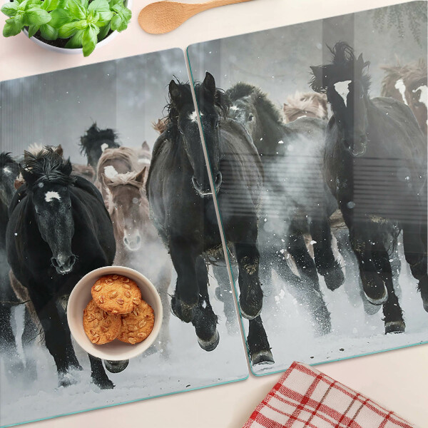 Tabla de cocina Caballos al galope en la niebla