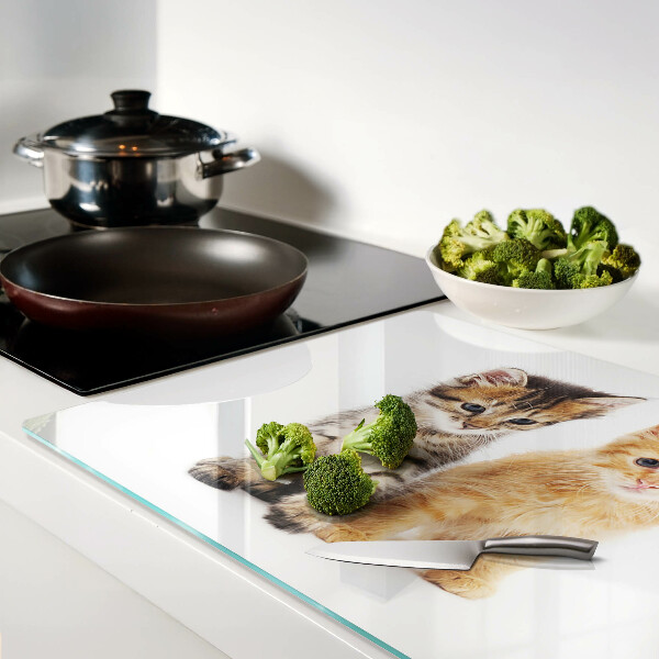 Szklana deska do krojenia Koty na białym tle