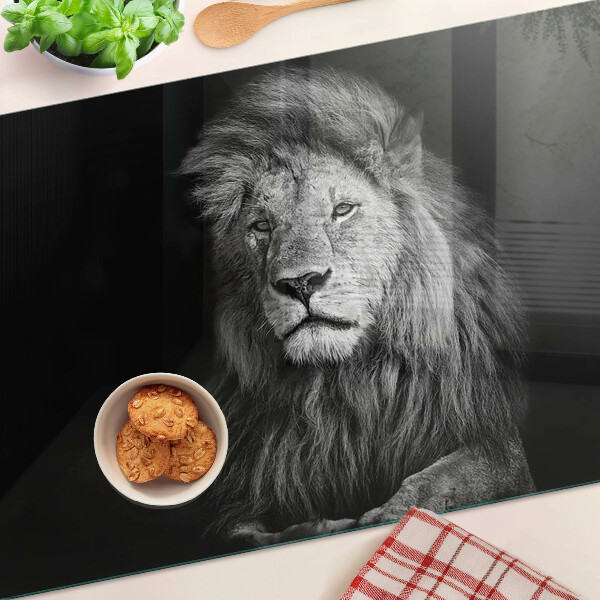 Szklana deska do krojenia Lew w czerni i bieli