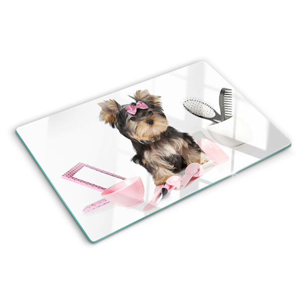 Tabla de cortar Yorkshire Terrier con accesorios de aseo