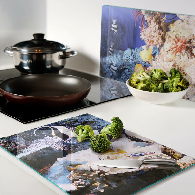 Tabla de cortar de cristal Mundo submarino con peces