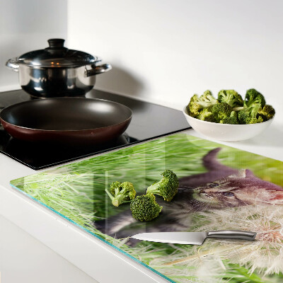 Szklana deska do krojenia Kot na trawie