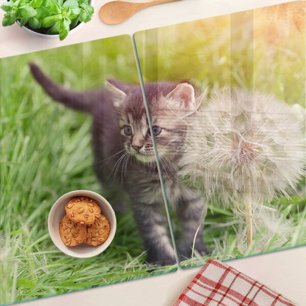 Szklana deska do krojenia Kot na trawie