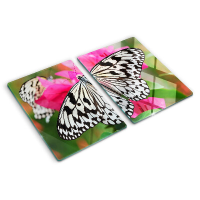 Tabla de cortar de cristal Mariposa sobre flores