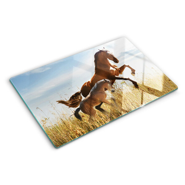 Tabla de cocina Caballos en un prado al sol