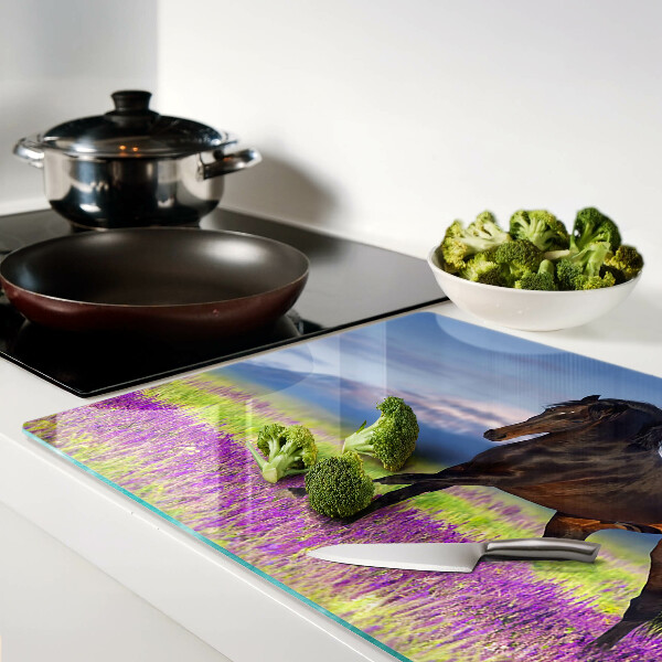 Szklana deska do krojenia Koń na tle fioletowych kwiatów