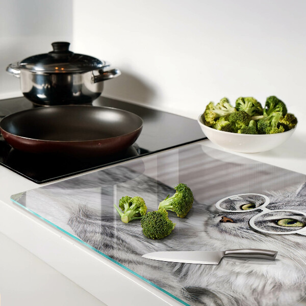 Szklana deska do krojenia Kot w okularach