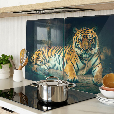 Szklana deska do krojenia Tygrys leżący na skałach