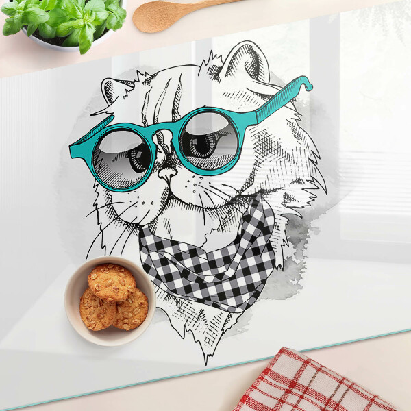 Tabla para cortar Dibujo de un gato con gafas de sol.